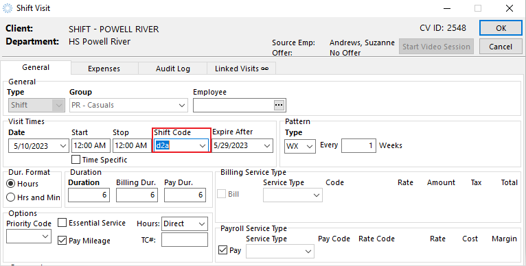 Employee Shift Codes And Catalogue – VCH Procura Help