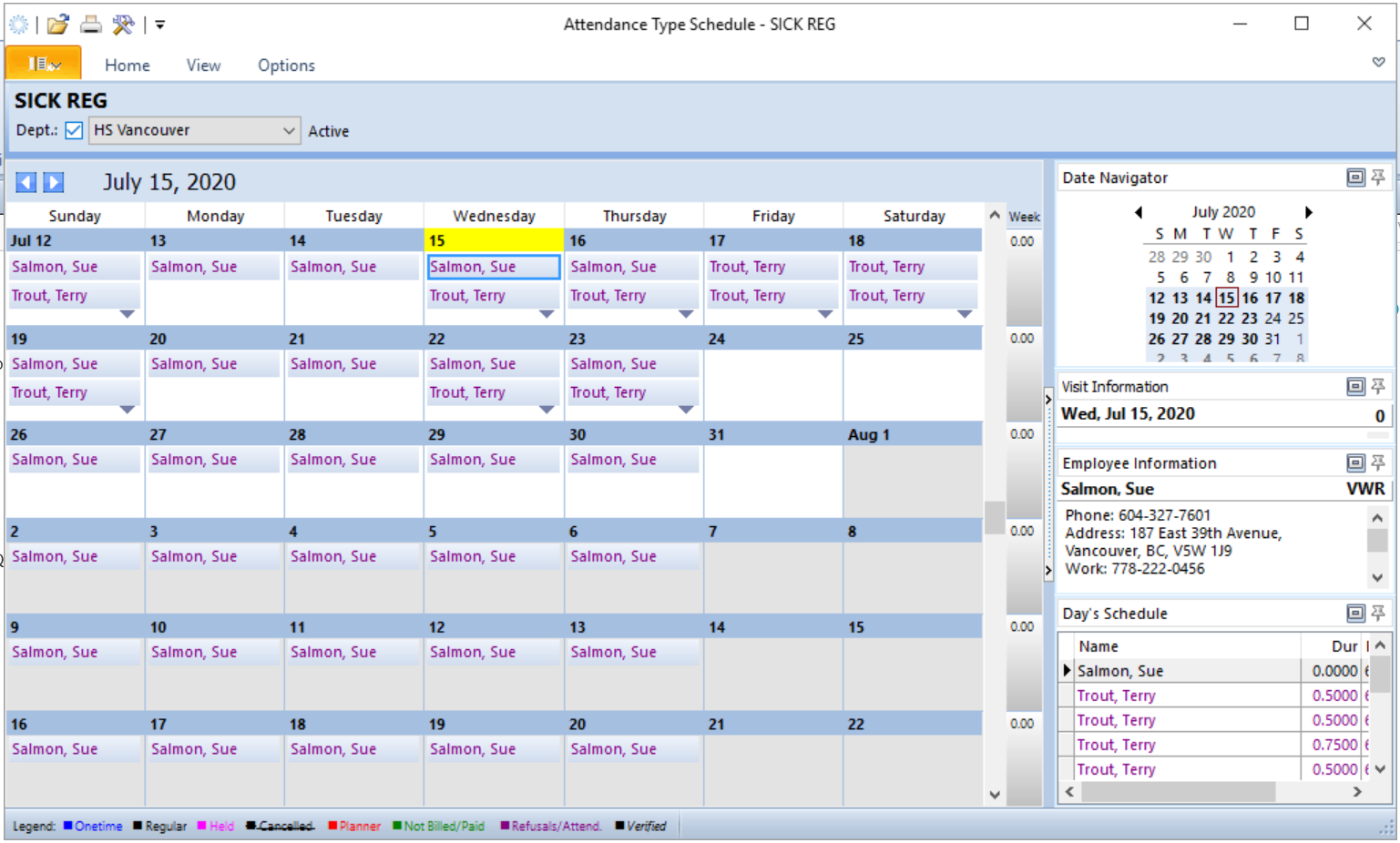 Attendance Type Scheduling Module VCH Procura Help